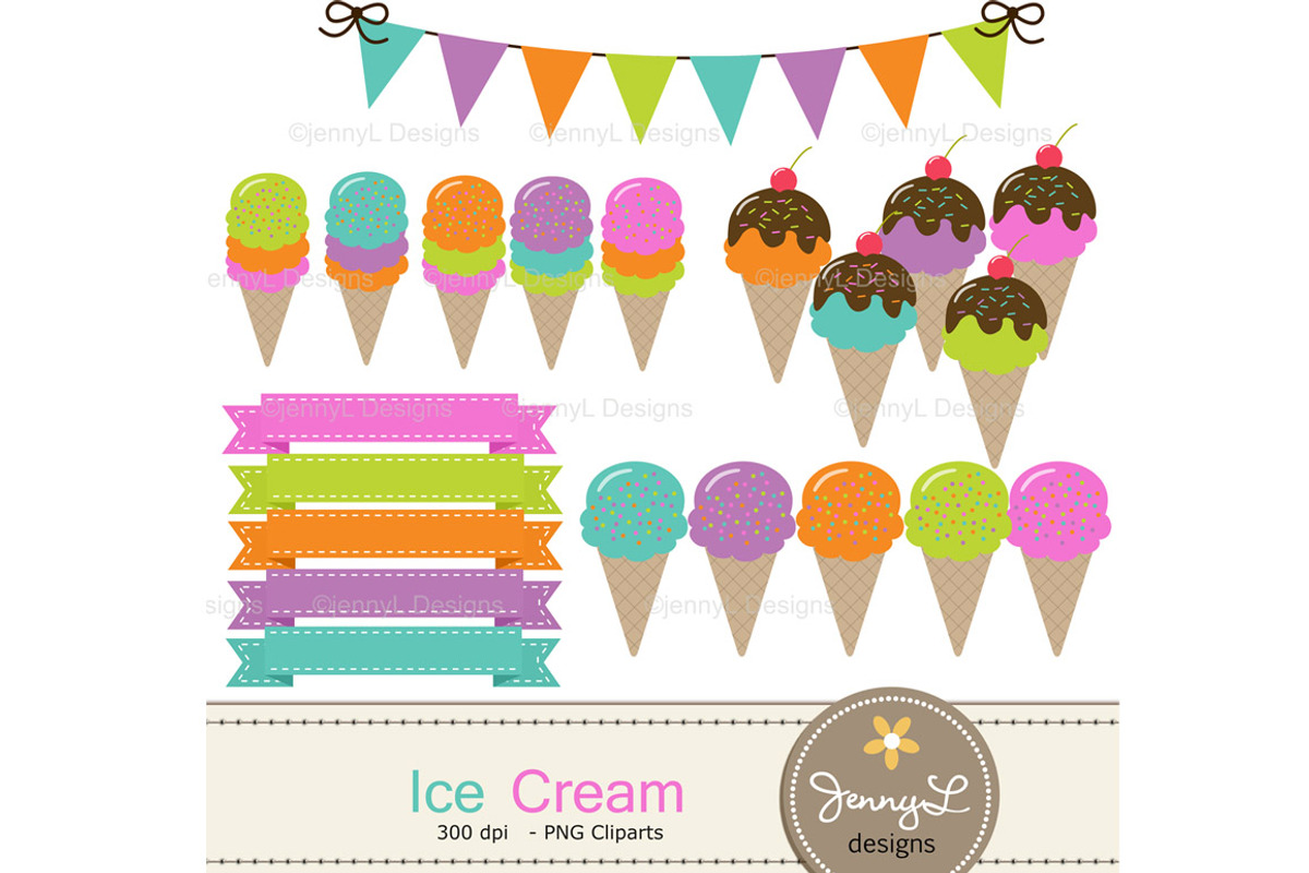 Ice Cream Digital Papers and Clipart, a Pattern Graphic by JennyL Designs (Photo 2 of 5)