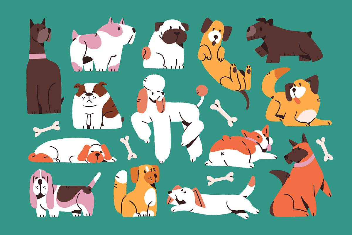 Happy, funny dogs, puppies set, an Animal Illustration by PaperTrident (Photo 1 of 4)