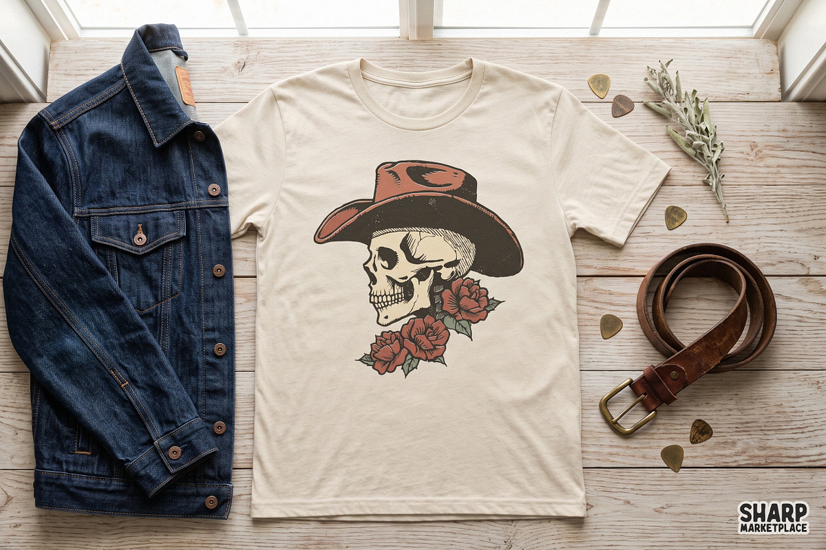 Skull Wearing A Cowboy Hat With Red, an Object Graphic by SharpMarketplace (Photo 4 of 5)