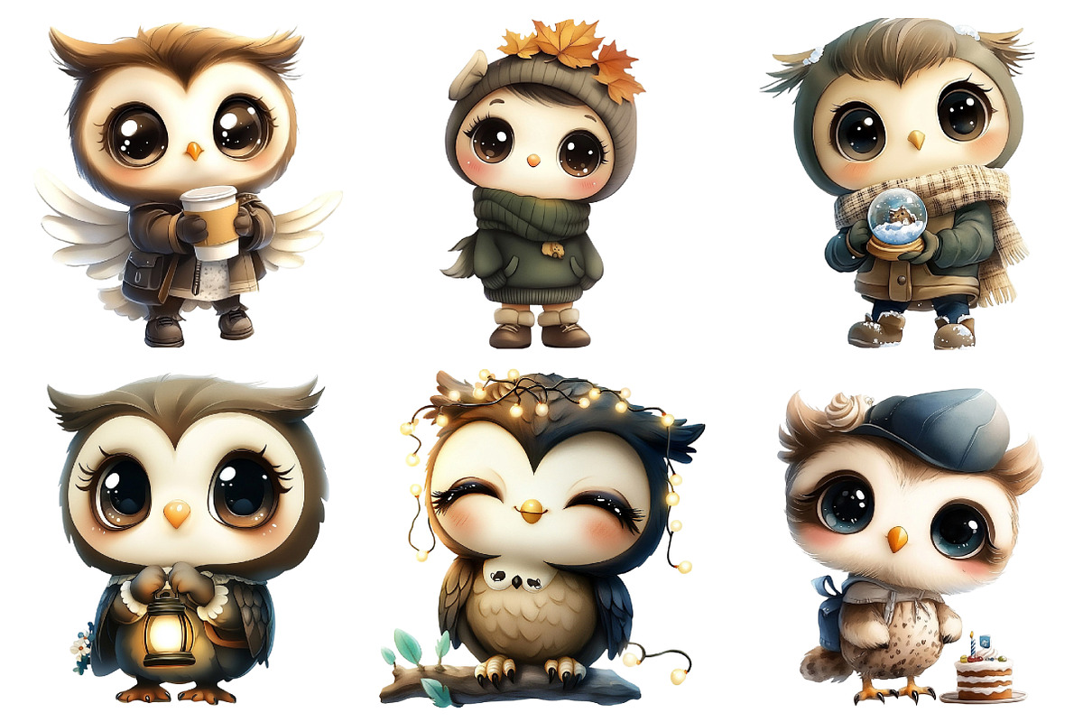 Watercolor Kawaii Owl Clipart, an Illustration by Daily.Designs (Photo 5 of 5)