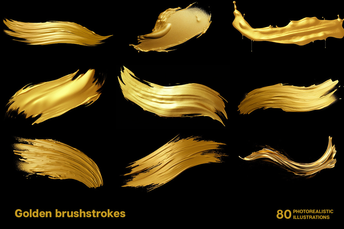 Golden brush strokes. 80 images, a Decorative Illustration by Handmadefont (Photo 8 of 11)