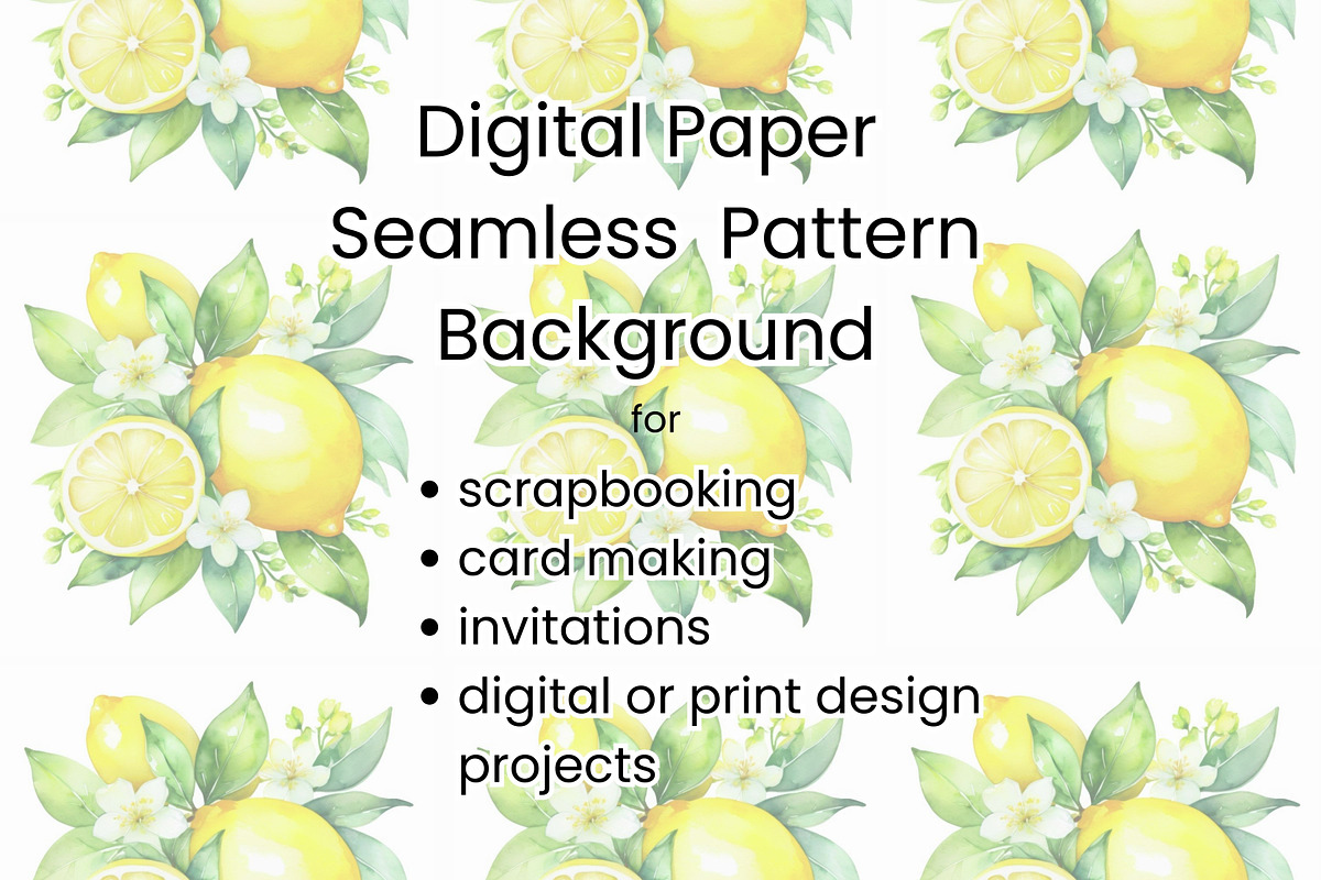8JPG WATERCOLOR LEMON PATTERNS BG, a Pattern Graphic by Vachira Digital Studio (Photo 2 of 2)