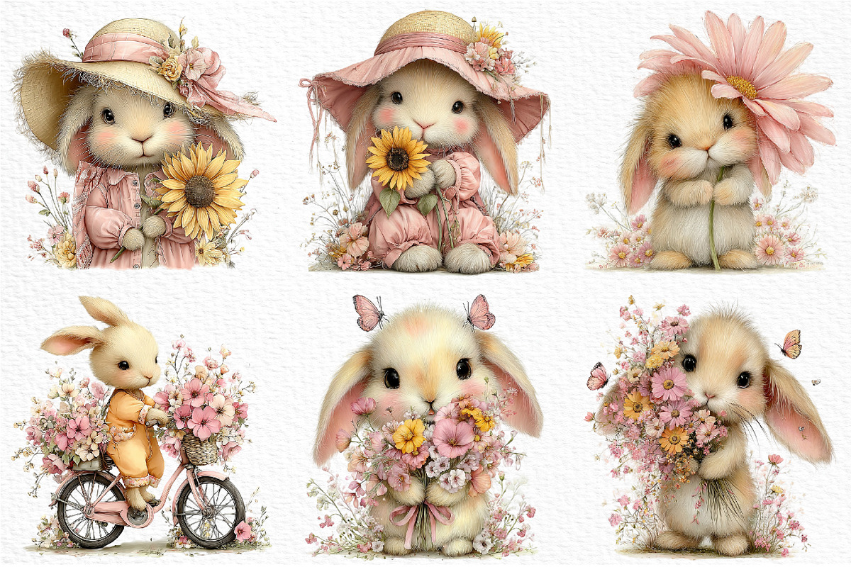 Whimsical Summer Rabbits Clipart, an Illustration by Craft Nest (Photo 5 of 12)