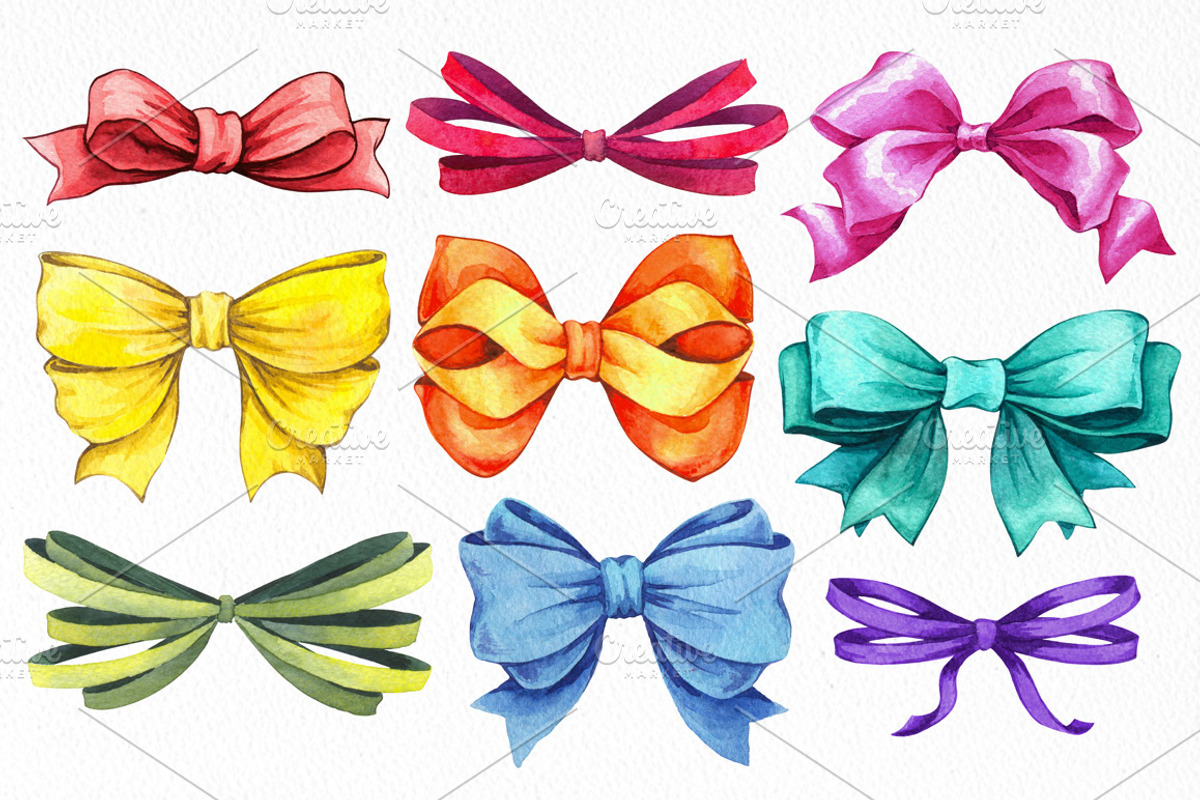 Watercolor bows set, an Illustration by Color and Decor (Photo 2 of 3)