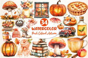 Peach Colored Autumn Clipart, an Illustration by Dream Creation