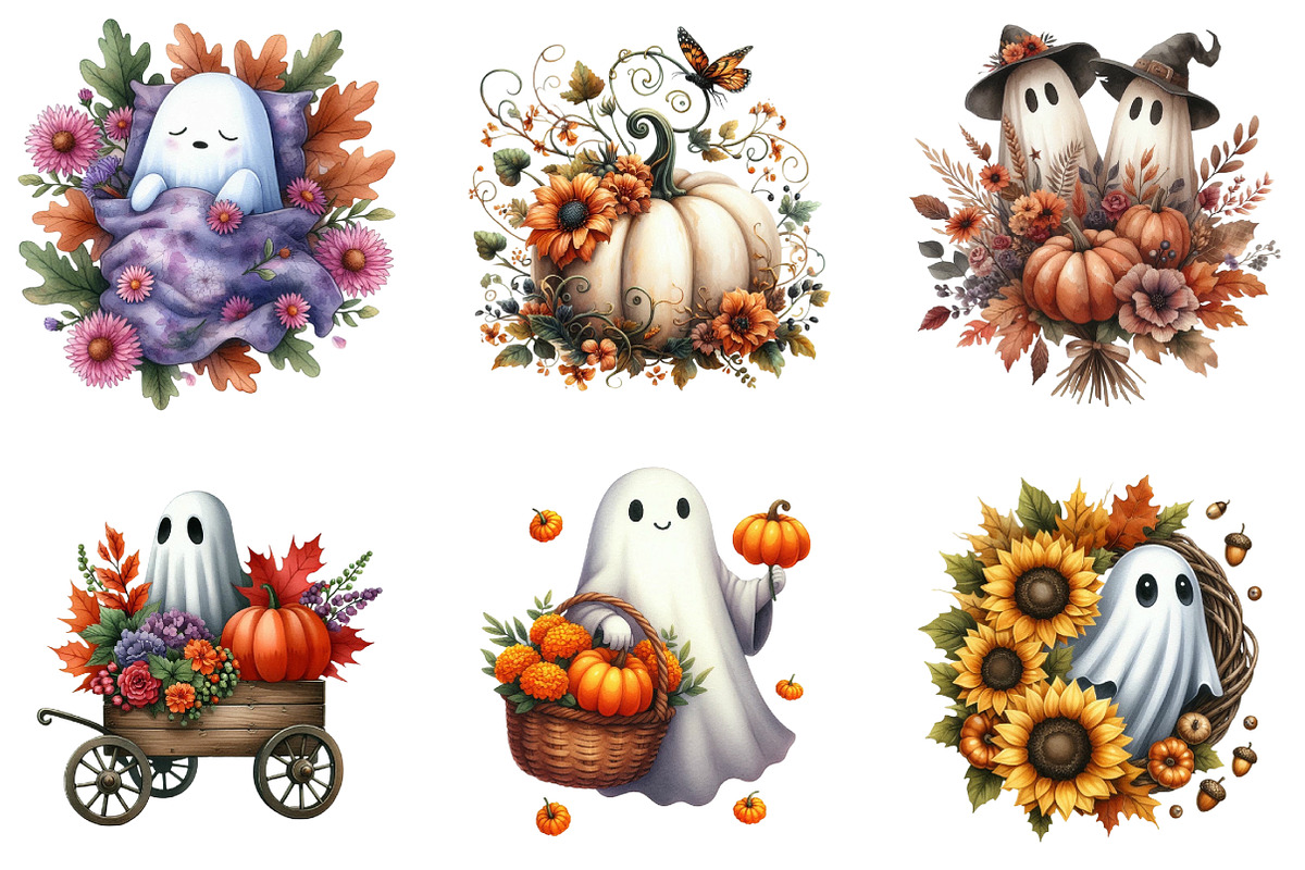 Halloween Fall Flowers Ghost Bundle, an Illustration by DreamArtGraphic (Photo 4 of 5)