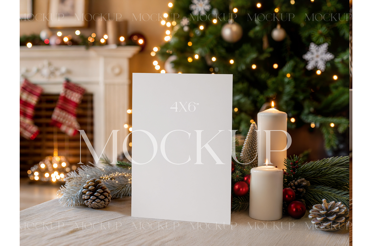 4x6 Holiday Card Mockup by Fireplace, a Product Mockup by MockupWizard (Photo 1 of 3)