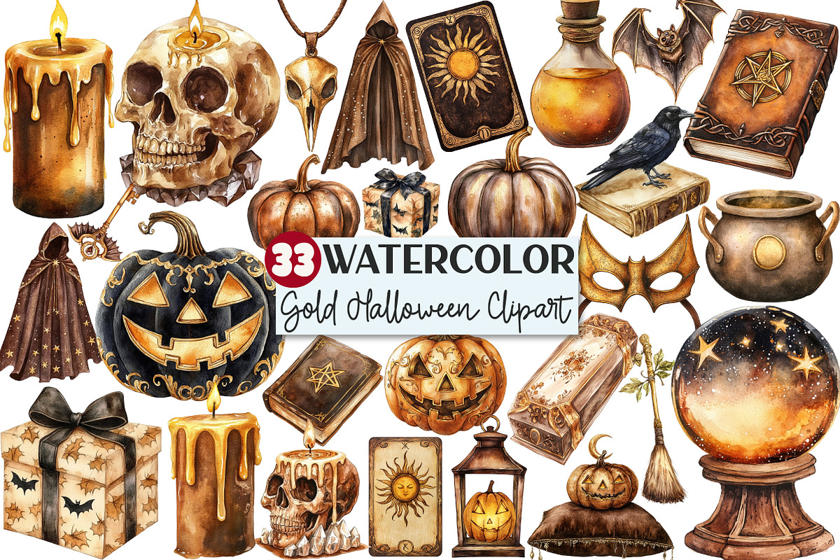 Luxury Brown & Gold Halloween Clipar, an Illustration by Rose Art (Photo 1 of 7)
