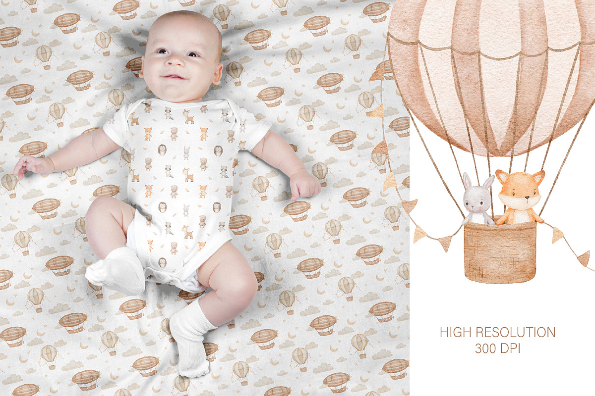Hot Air Balloon Baby Animal Clipart, an Animal Illustration by ElenaPlatovaArt (Photo 4 of 11)