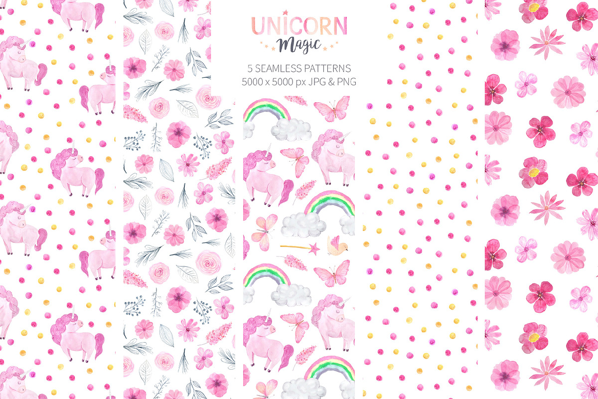Watercolor Unicorn Design Set, a Decorative Illustration by LarysaZabrotskaya (Photo 6 of 10)