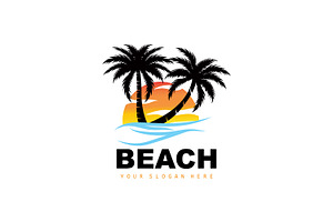 Coconut Tree Logo With Beach SunsetC