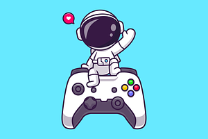 Cute Astronaut Sitting On Joystick, a Technology Illustration by Catalyst Labs