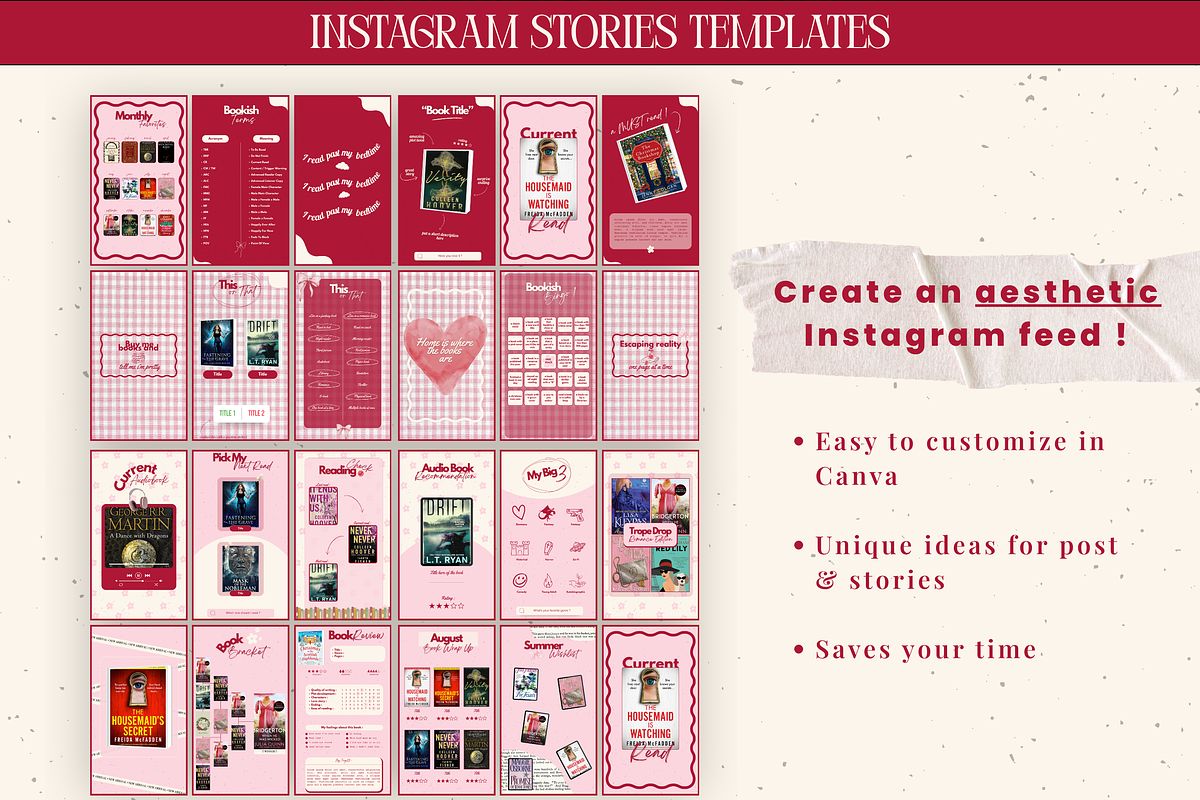 Bookstagram template Instagram Canva, a Social Media Template by PixelBloomClub (Photo 2 of 8)