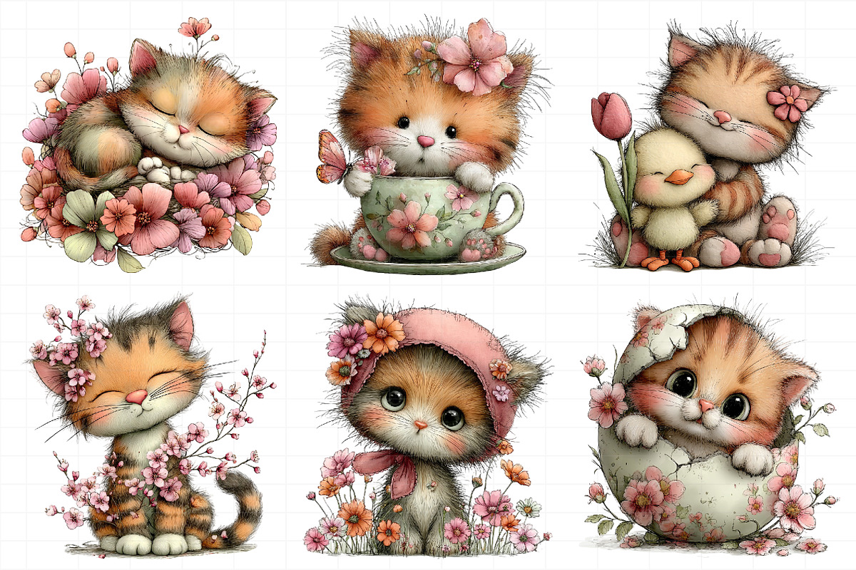 Whimsical Spring Cat Clipart, an Illustration by Daily.Designs (Photo 4 of 7)