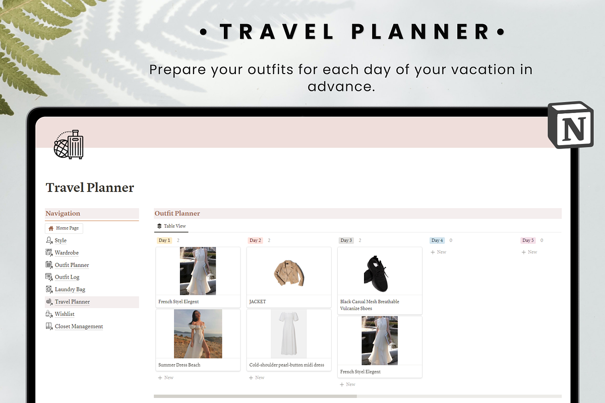 Wardrobe Manager Notion Template, an App Template by MondaySpark (Photo 5 of 9)