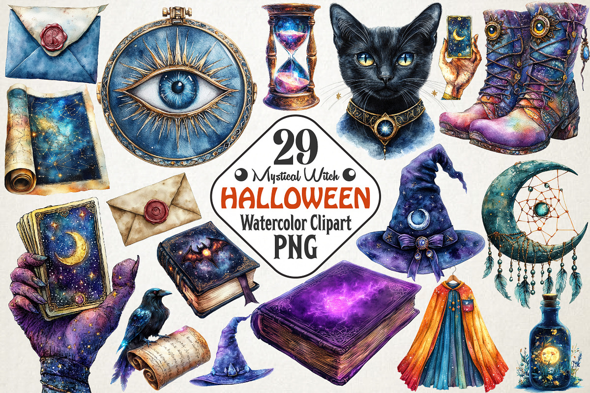 Halloween Mystical Witch Clipart, an Illustration by RobertsArt (Photo 1 of 7)