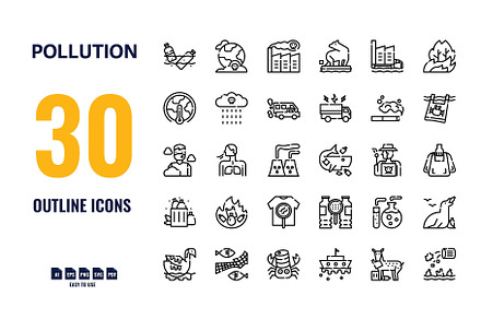30 Pollution Outline Icons