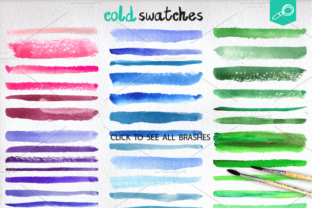 80 Watercolor Vector brushes preview 4