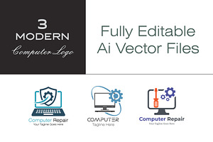 3 Modern Computer Repair Logos, a Branding & Logo Template by YUDesignStore