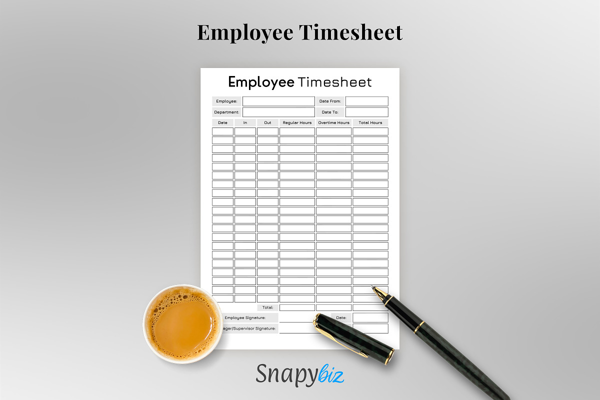 Fillable Employee Timesheet, a Print Template by Snapybiz