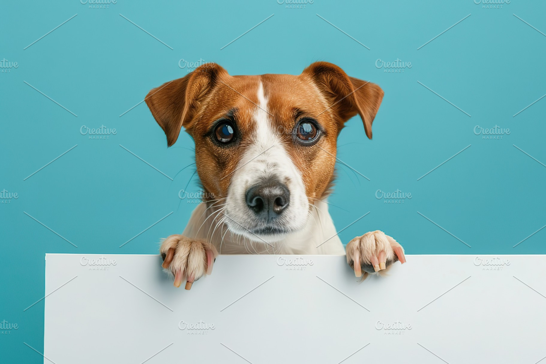 Beautiful dog with empty white banner for text, a Background Photo by AlyaAnd