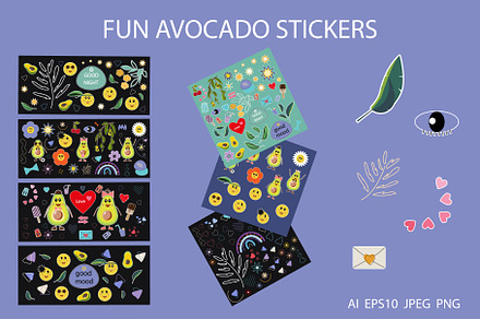 Funny hipster avocado stickers, a Background Graphic by My design