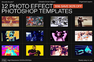 12 Photo Effect Templates, a Layer Style Add-On by iDoodle Studio