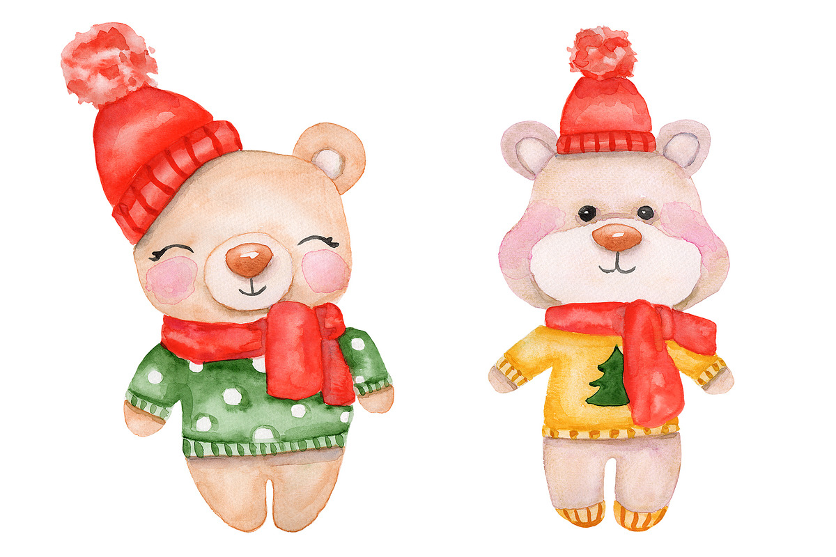 Watercolor Christmas deer and bears, an Animal Illustration by Olha's watercolor (Photo 8 of 8)
