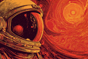 Astronaut explores a red space scene, a Photo by Beautiful things