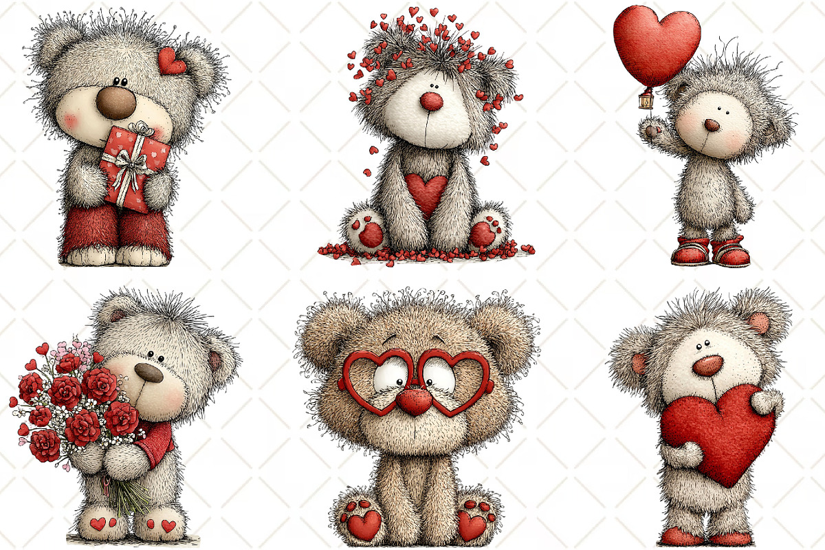 Whimsical Valentine Teddy Clipart, an Illustration by Black Bird Studio (Photo 2 of 6)