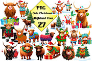 Cute Christmas Highland Cow Clipart, an Illustration by Wow Magic (Thumbnail 1 of 5)