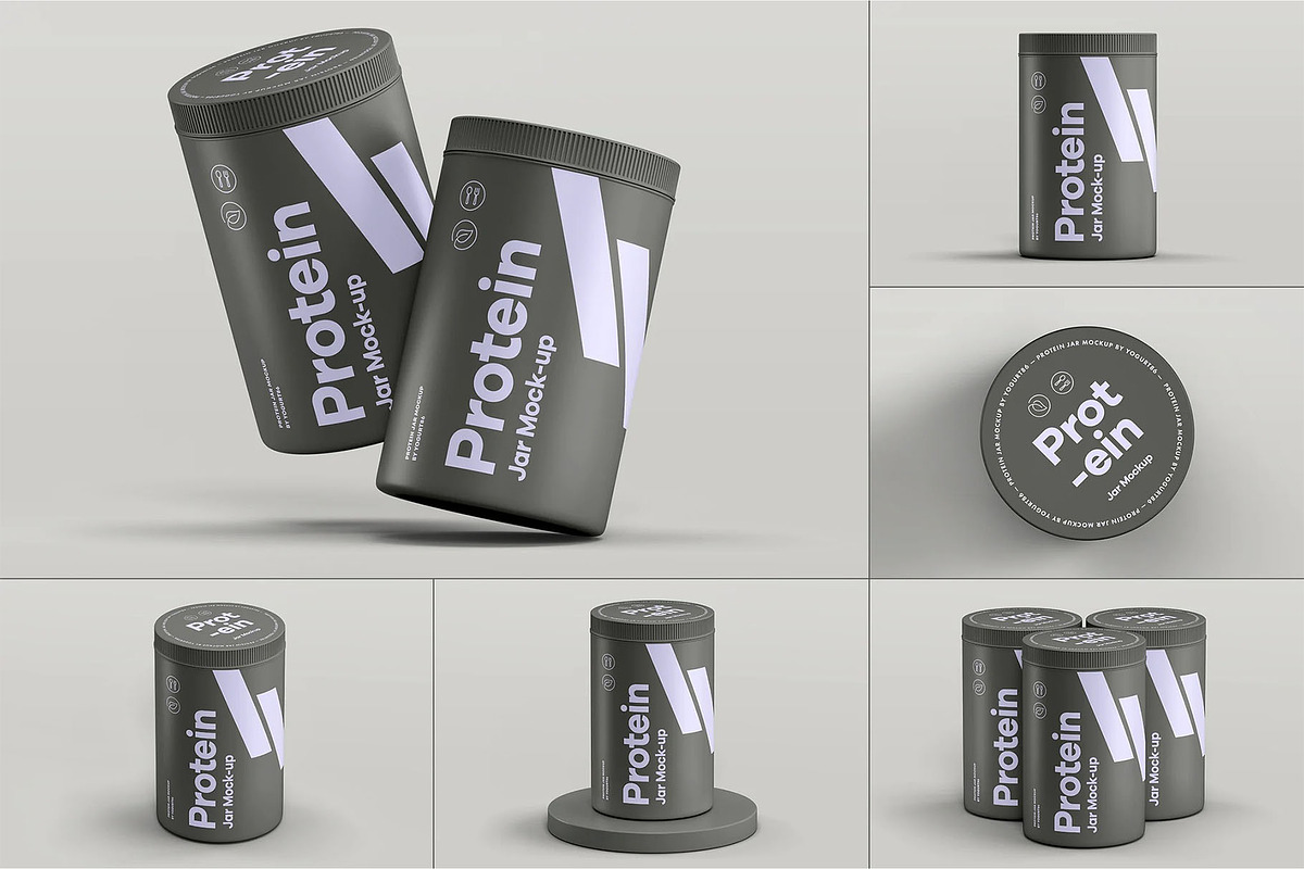 Protein Tall Jar Mock-up, a Packaging Mockup by zippypixelstudio (Photo 1 of 12)