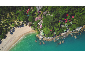 Tropical beach meeting lush green, a Holiday Photo by Goinyk