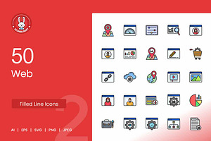 50 Web Filled Line Icons, an Icon by IconBunny