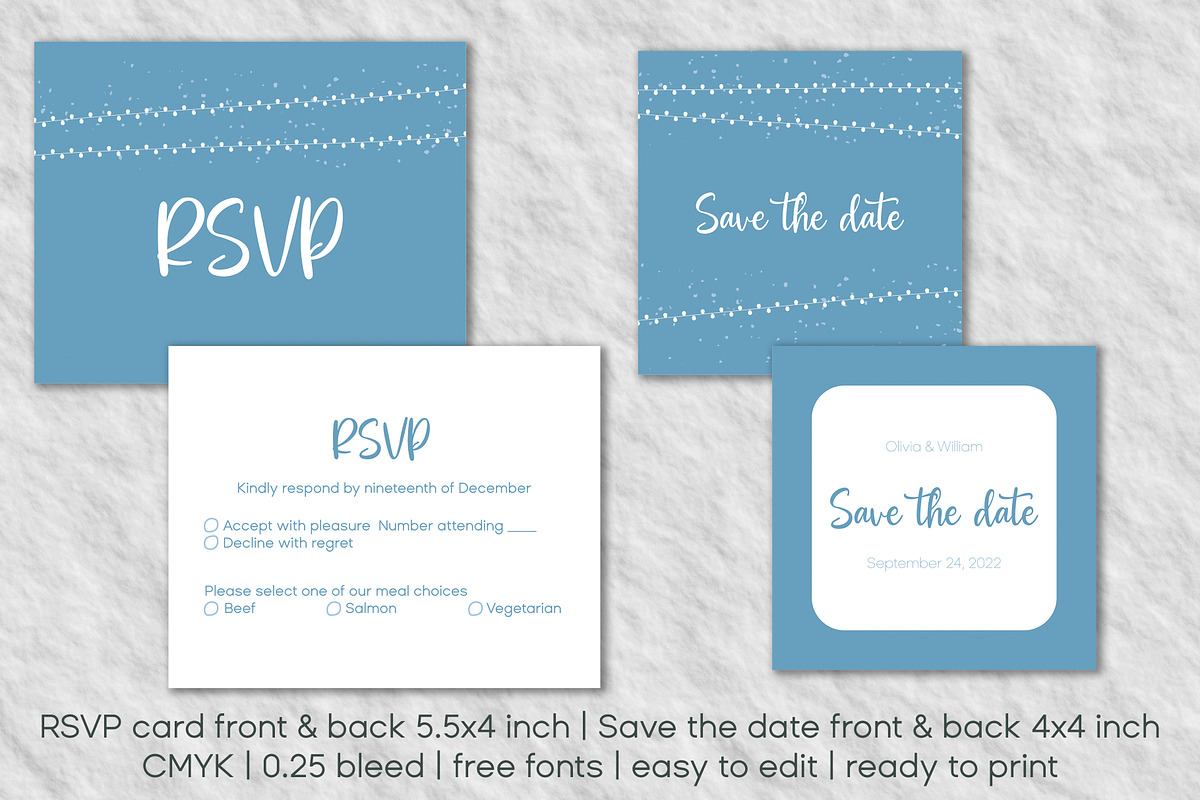 Elegant blue wedding invitation set, an Invitation Template by MariiaVD (Photo 7 of 11)