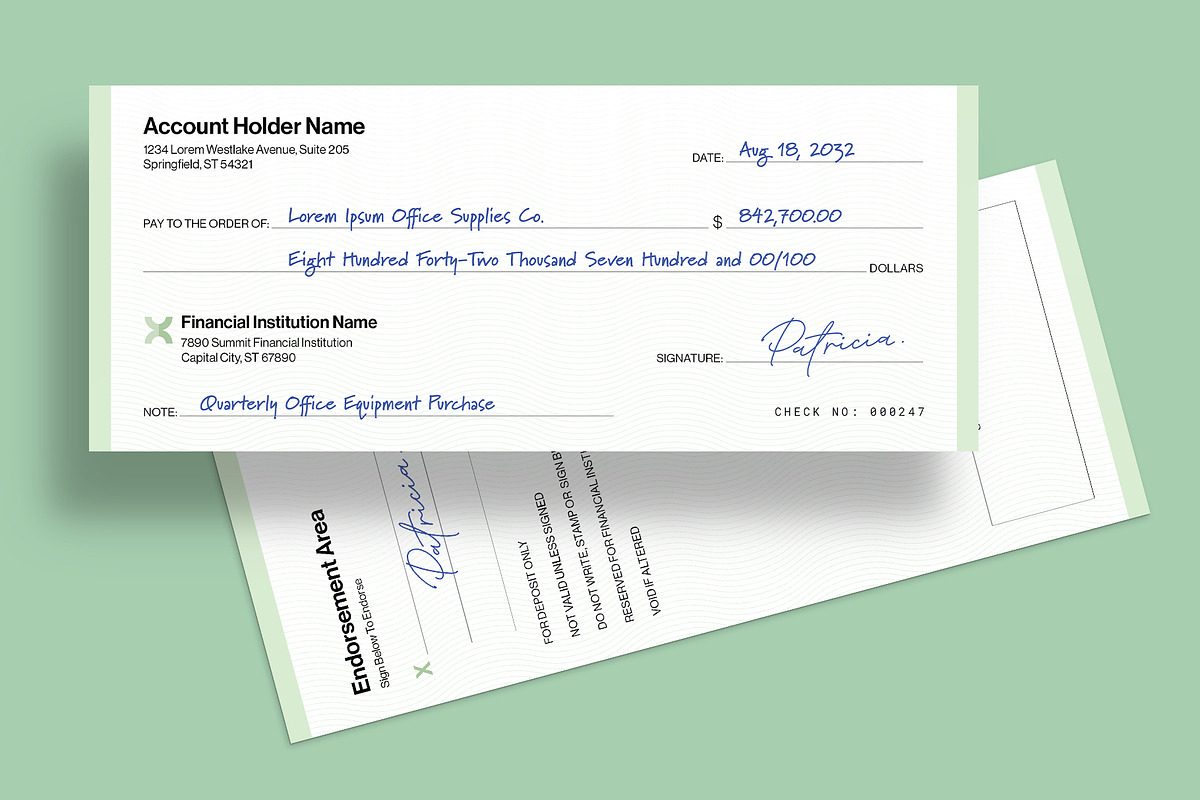 Blank Cheque / Check Template, a Stationery Template by BrandPacks (Photo 5 of 6)