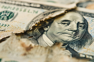 Closeup detail of a torn dollar, a Photo by Pavel_design