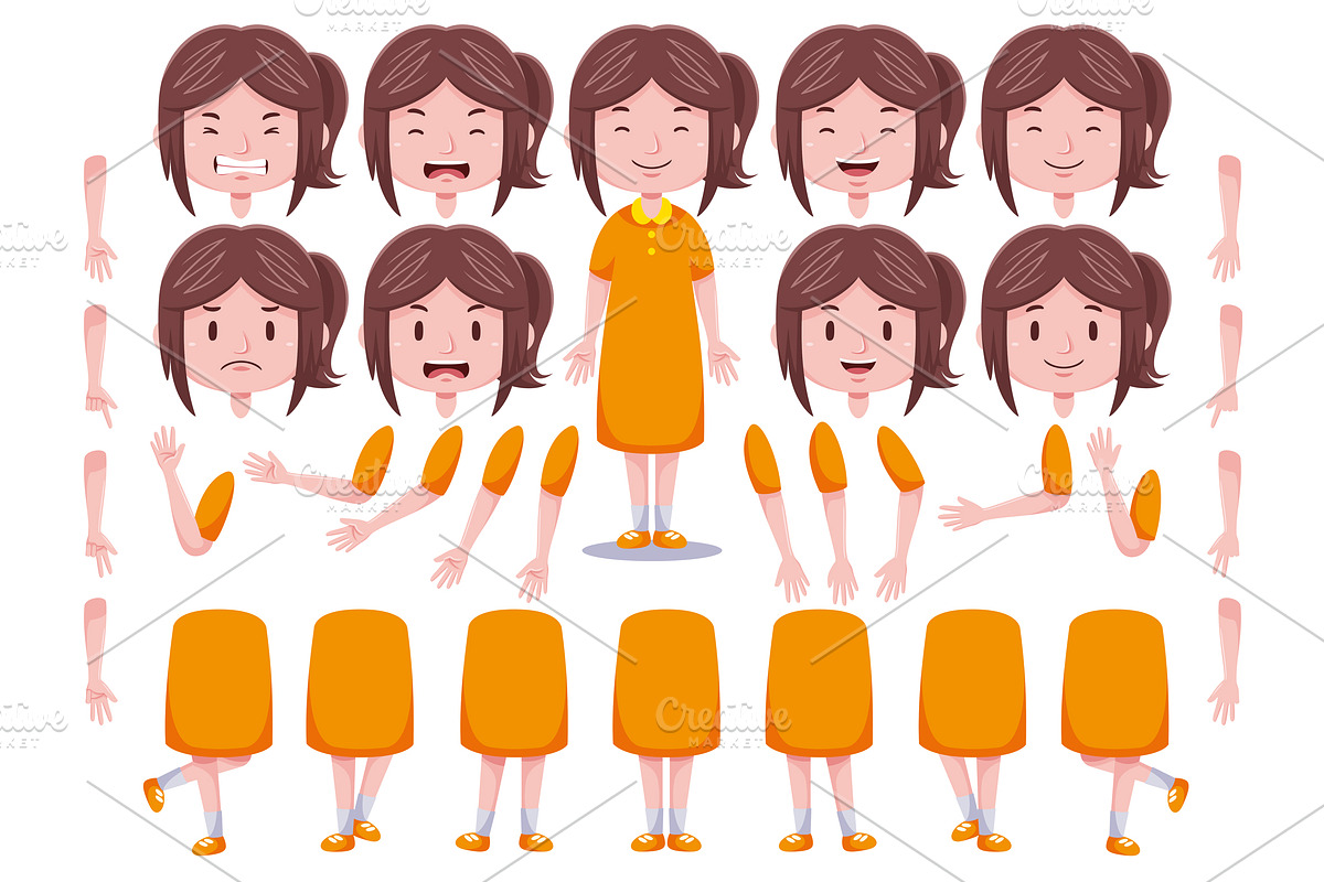 Front View Cute Girl Characters Pack, an Object Graphic by MEDZ (Photo 3 of 5)