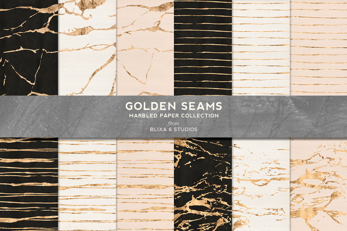Golden Seams Marbled & Striped Paper, a Pattern Graphic by Blixa 6 Studios (Photo 1 of 5)