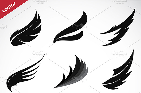 Vector Black Wing Icons Set