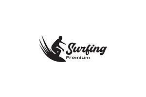 Silhouette Man Surfing Sea Logo