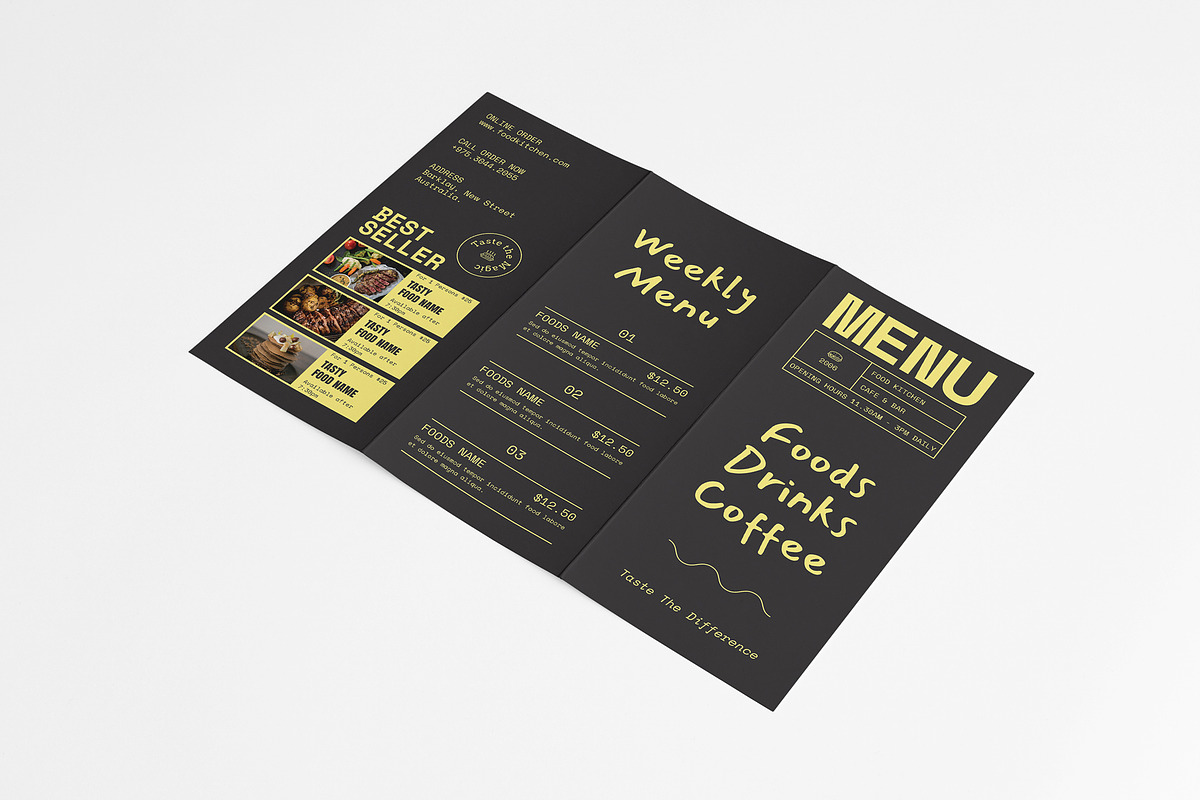 Black Trifold Menu, a Brochure Template by Designsoul14 (Photo 2 of 6)