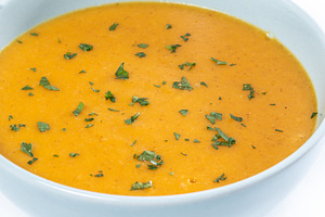 Creamy Carrot Soup in Blue Bowl, a Food & Drink Photo by etorres69