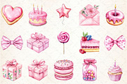 Pink Birthday Watercolor Clipart, an Illustration by Rose Art (Thumbnail 2 of 4)