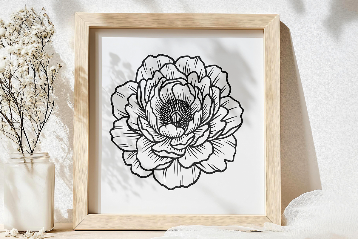 Peony Flower Line Art Illustration, a Decorative Illustration by Kusumaillustration (Photo 14 of 15)