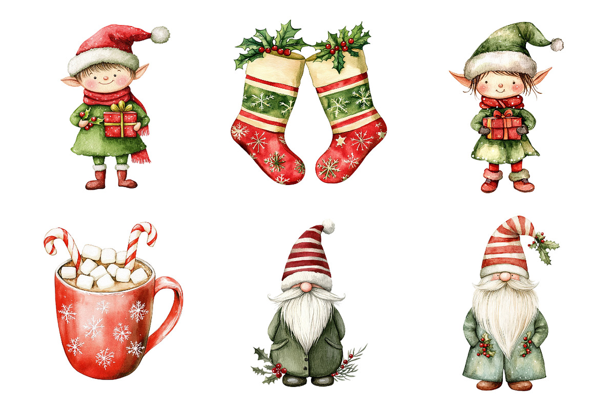 Cozy Watercolor Christmas Clipart, a Work Illustration by SinaCreation (Photo 2 of 6)