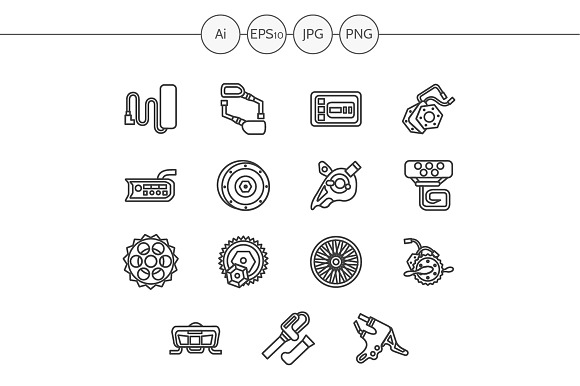 Electric Bike Parts Line Icons