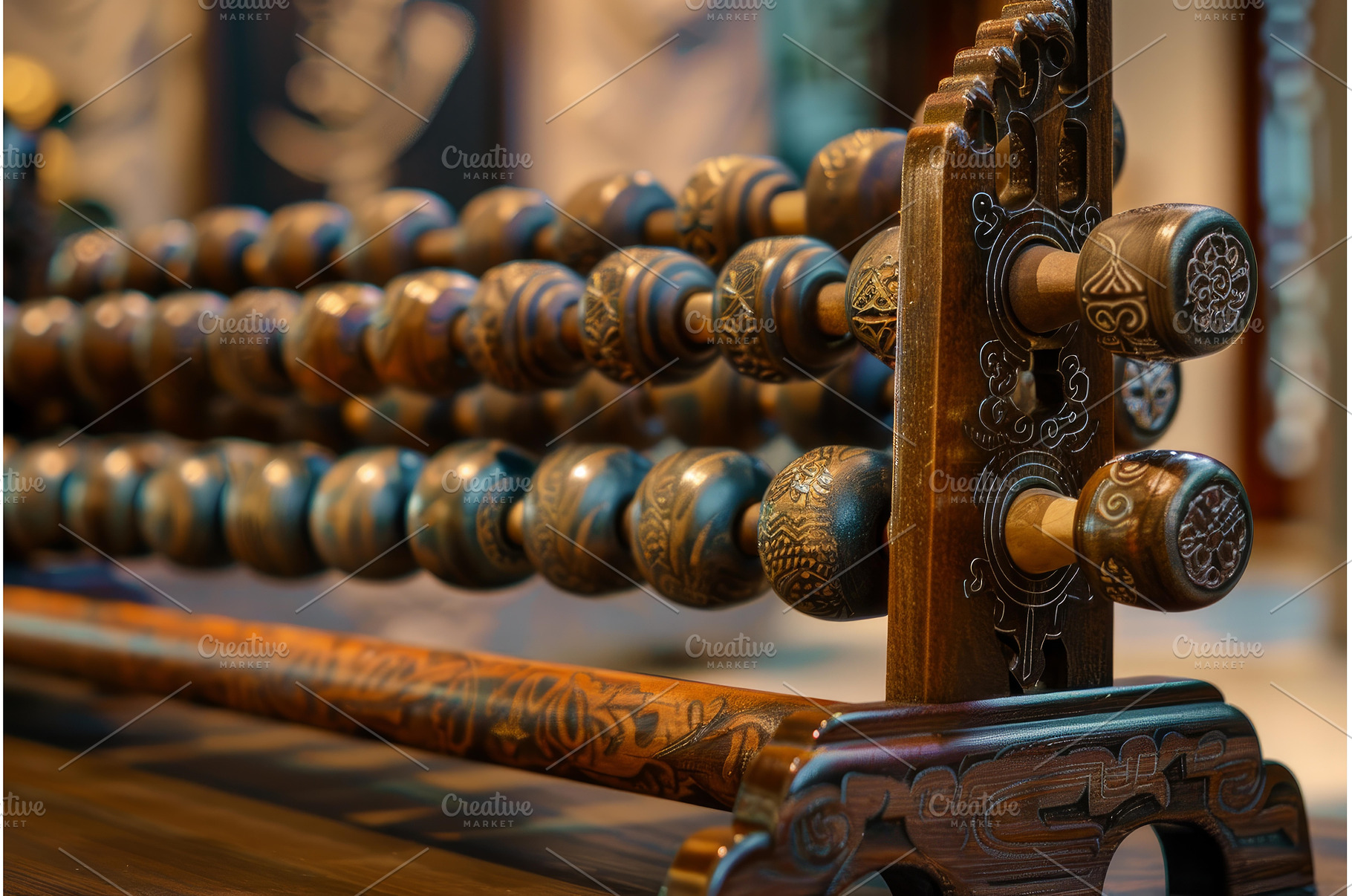 Old wooden abacus with intricate, an Architecture Photo by Ylivdesign