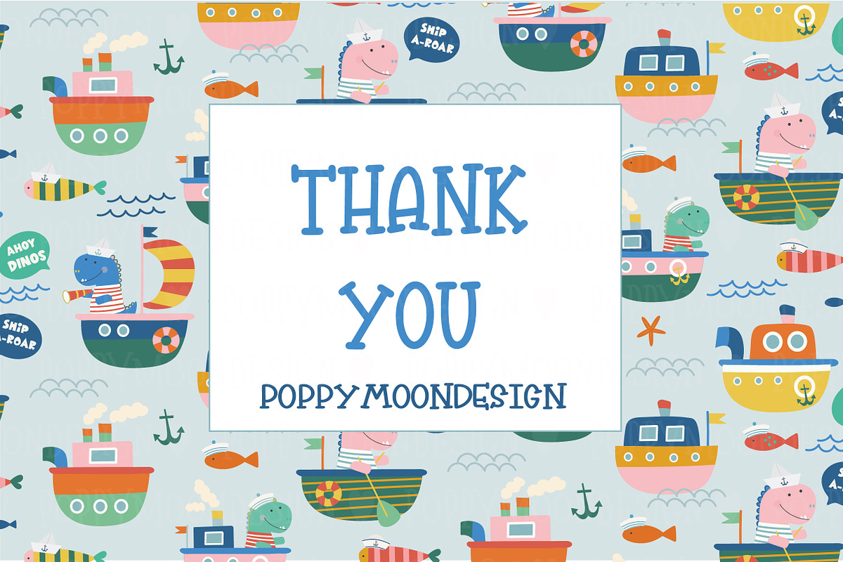 Nautical Dinosaur Clipart Bundle, an Animal Illustration by Poppymoondesign (Photo 5 of 5)