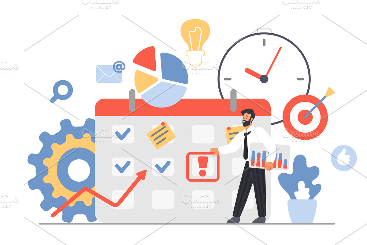 Project management tiny businessman, a Person Illustration by Lemberg Vector